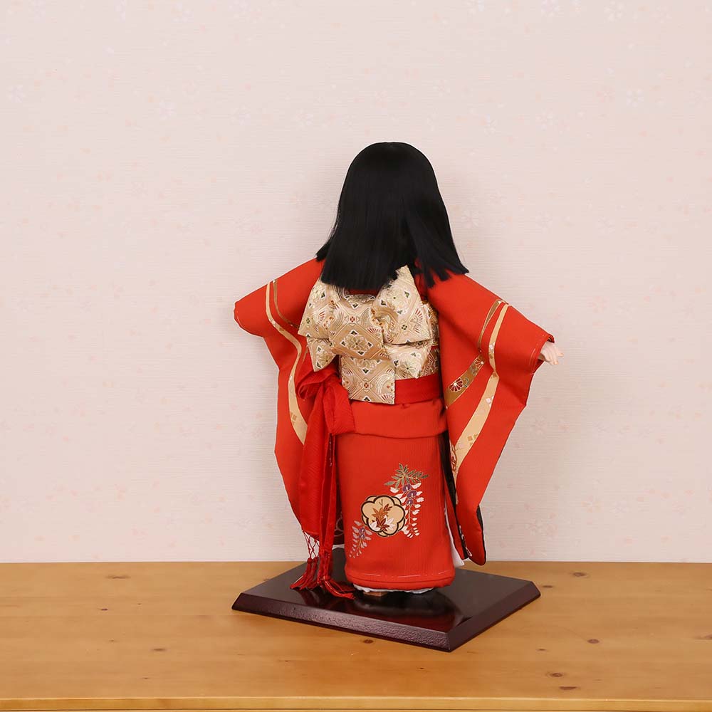 市松人形 齊藤公司作 20号 20-2-j のしめ 梅 藤 菊 楓 桐胴 正絹友禅本