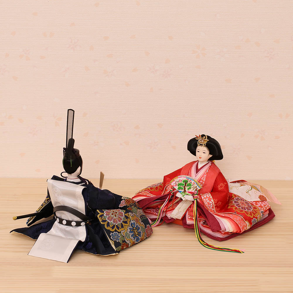 雛人形 うるはし雛 三五親王飾り 赤 紺 ぷり姫 二曲一双 越前和紙屏風