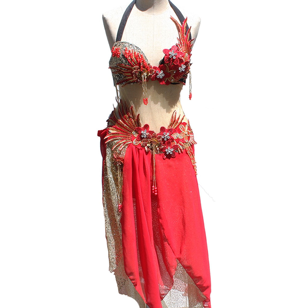 オリエンタルEMBコスチューム レッド&ゴールド | ベリーダンス