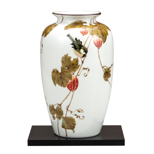九谷焼 花瓶 10号・鳥にからす瓜（台付） | 花瓶 | 伝統工芸品・和風