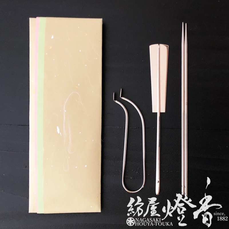 香用具/香道具『火道具三点セット【灰押・火箸・銀葉挟】畳紙入』山田