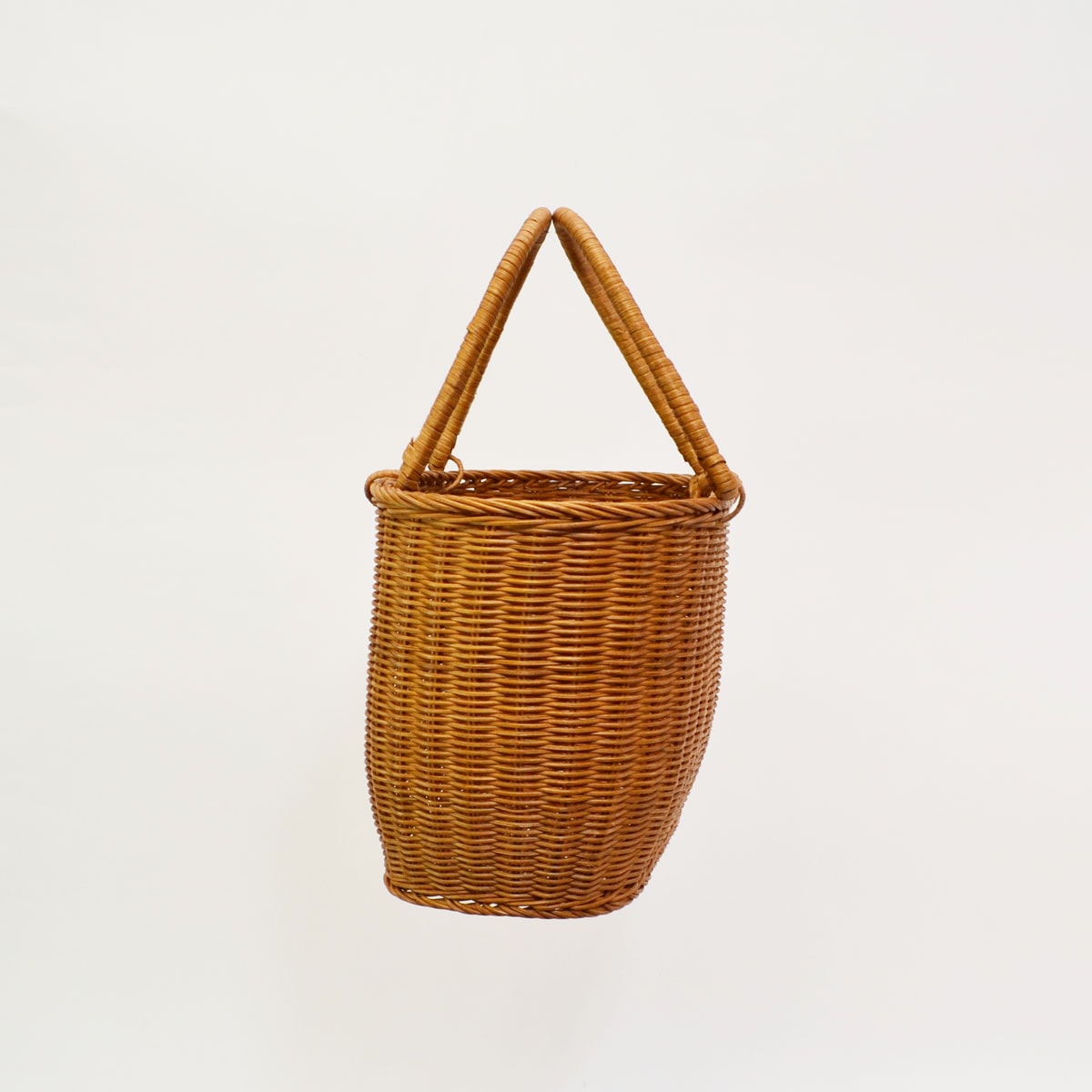ラタンバスケット 買い物かご-長丸 エコバッグやお出掛けにしっかりと