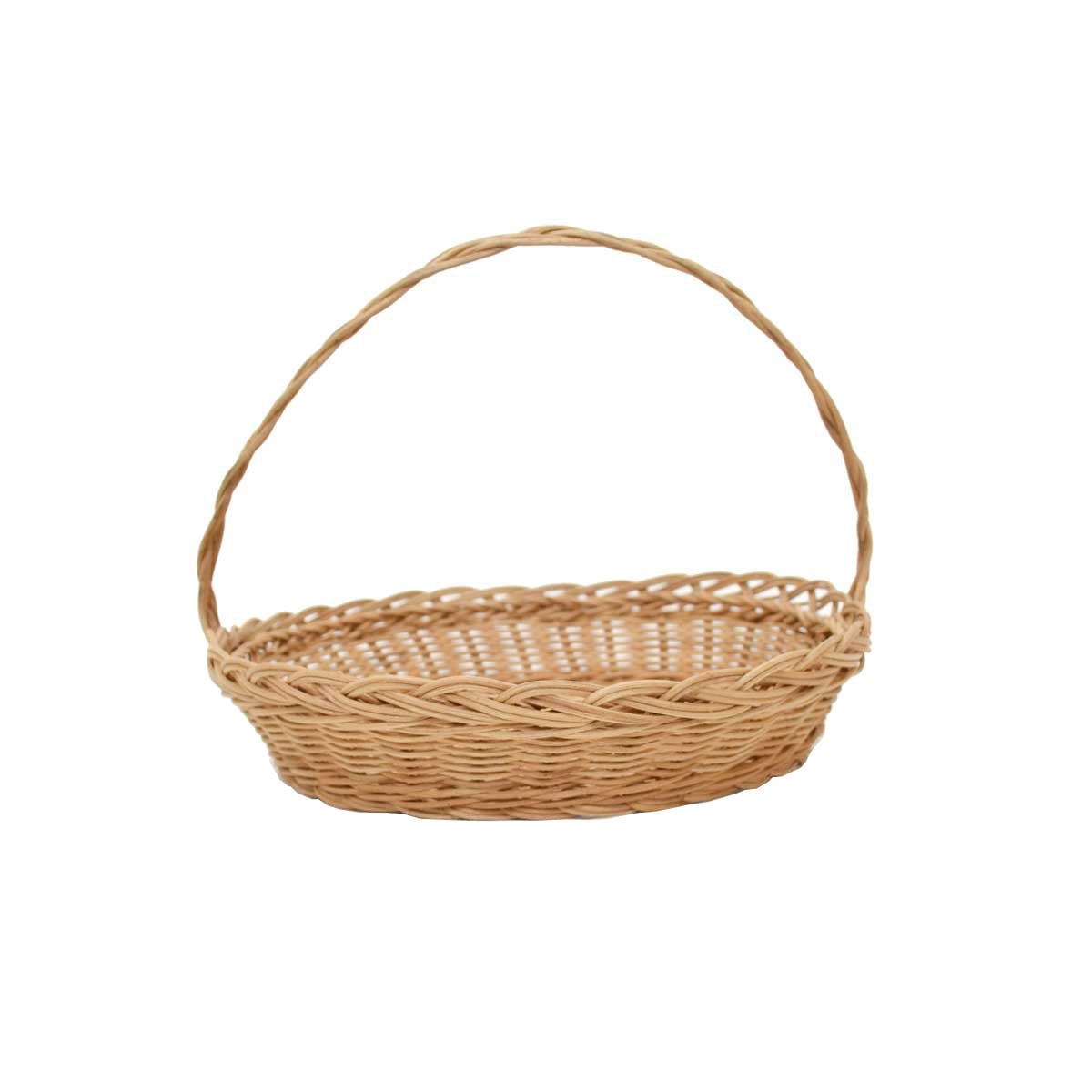 ラタン製 フラワーバスケット 三つ編みハンドル ラウンド 籠