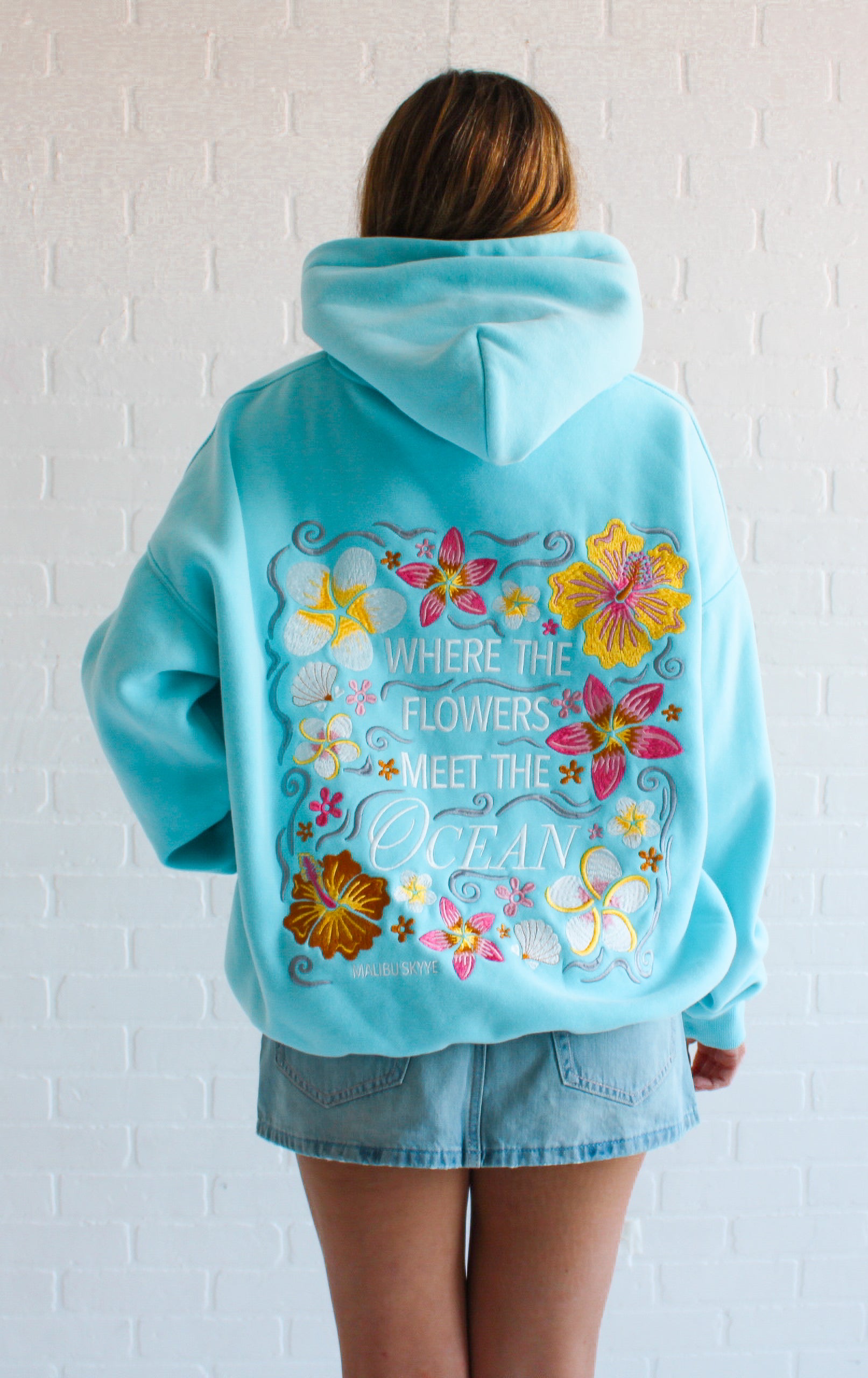 Where the Flowers Meet the Ocean Hoodie (Turquoise) – Malibu Skyye