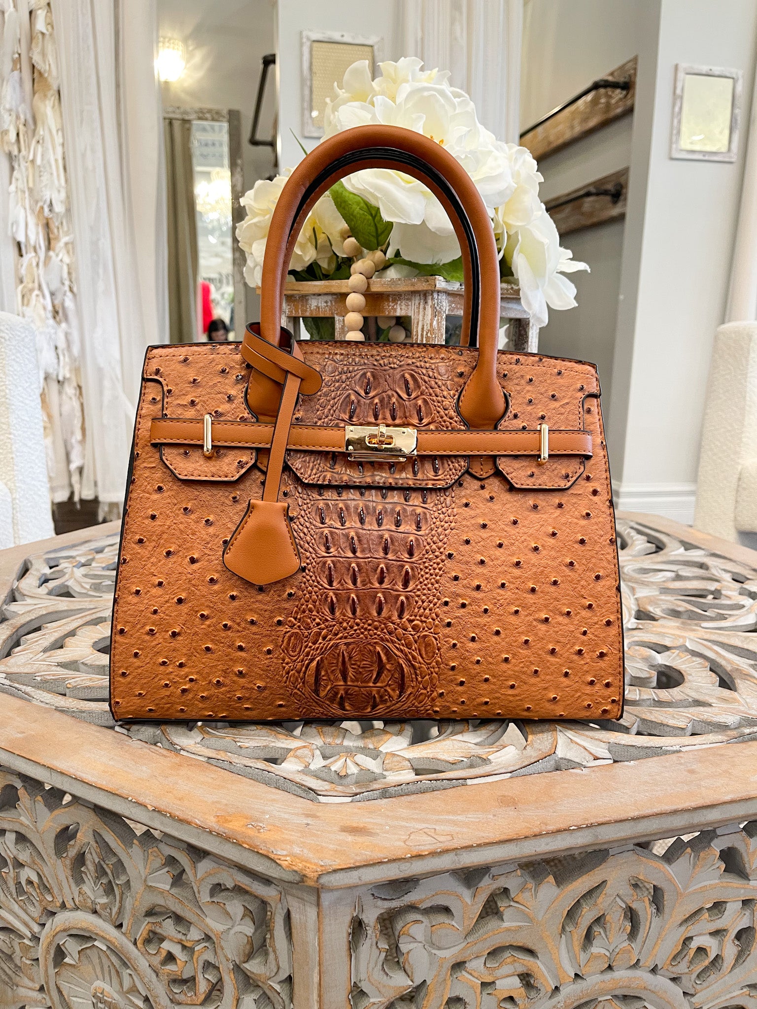 Virginia Ostrich & Croc Structured Satchel – Mainstream Boutique