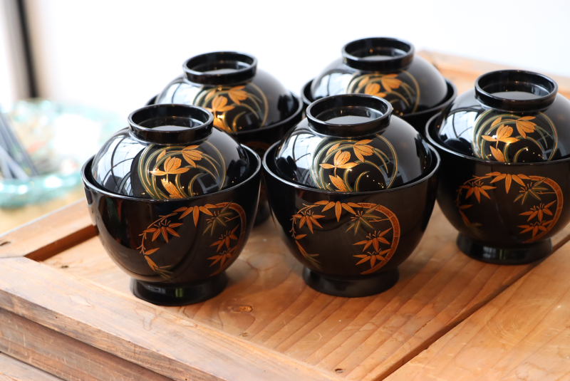 最高級 輪島塗お椀】昌峰作 花の丸四君子蒔絵 吸物椀 五客組 共箱