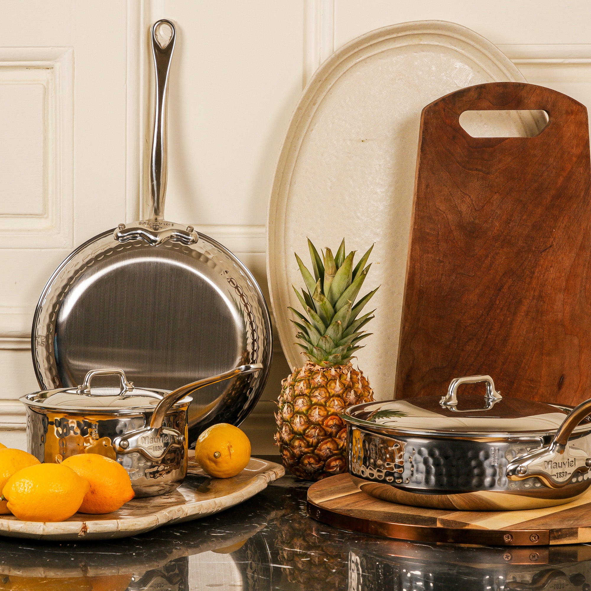 Mauviel M'ELITE Hammered 5-Ply 5-Piece Cookware Set With Cast