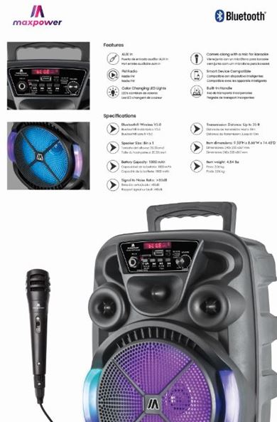 MPD8266-ENCORE 8 Woofer karaoke Bluetooth speaker with mic – Max Power