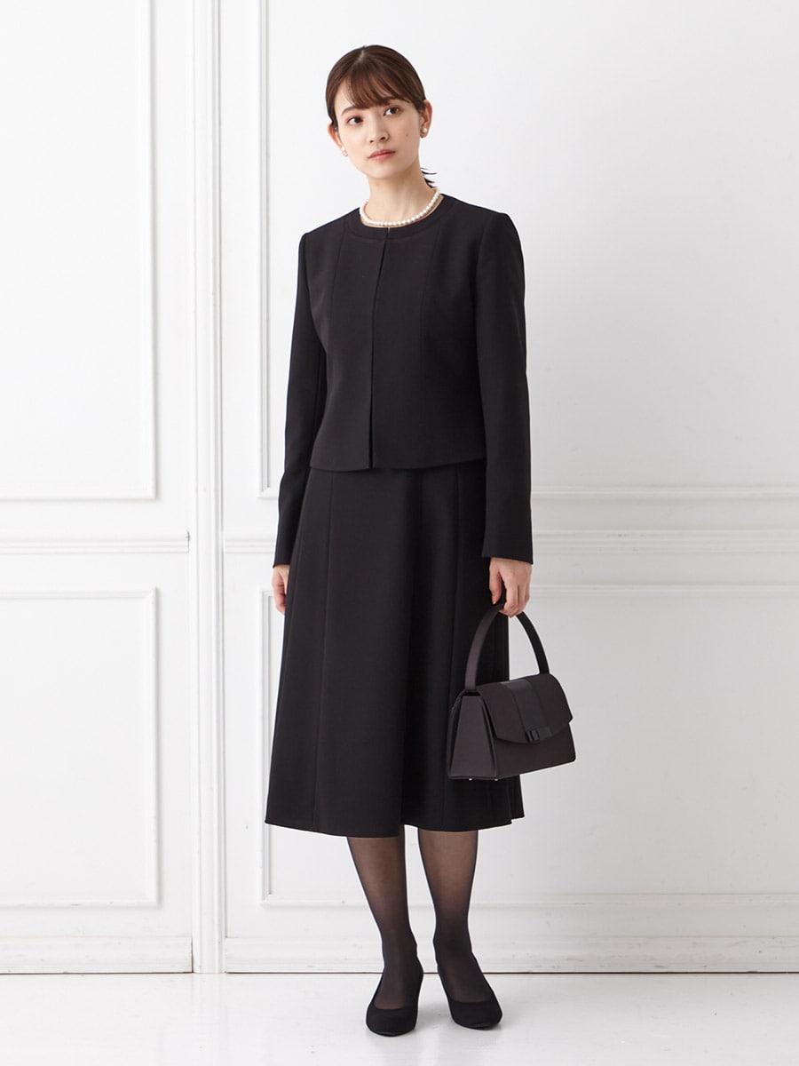 喪服・礼服】ブラックフォーマルアンサンブル（ノーカラージャケット