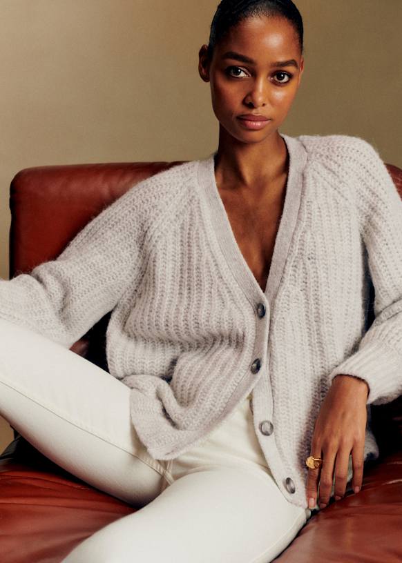 Basile Cardigan - Light Pearl Grey - Alpaca - Sézane