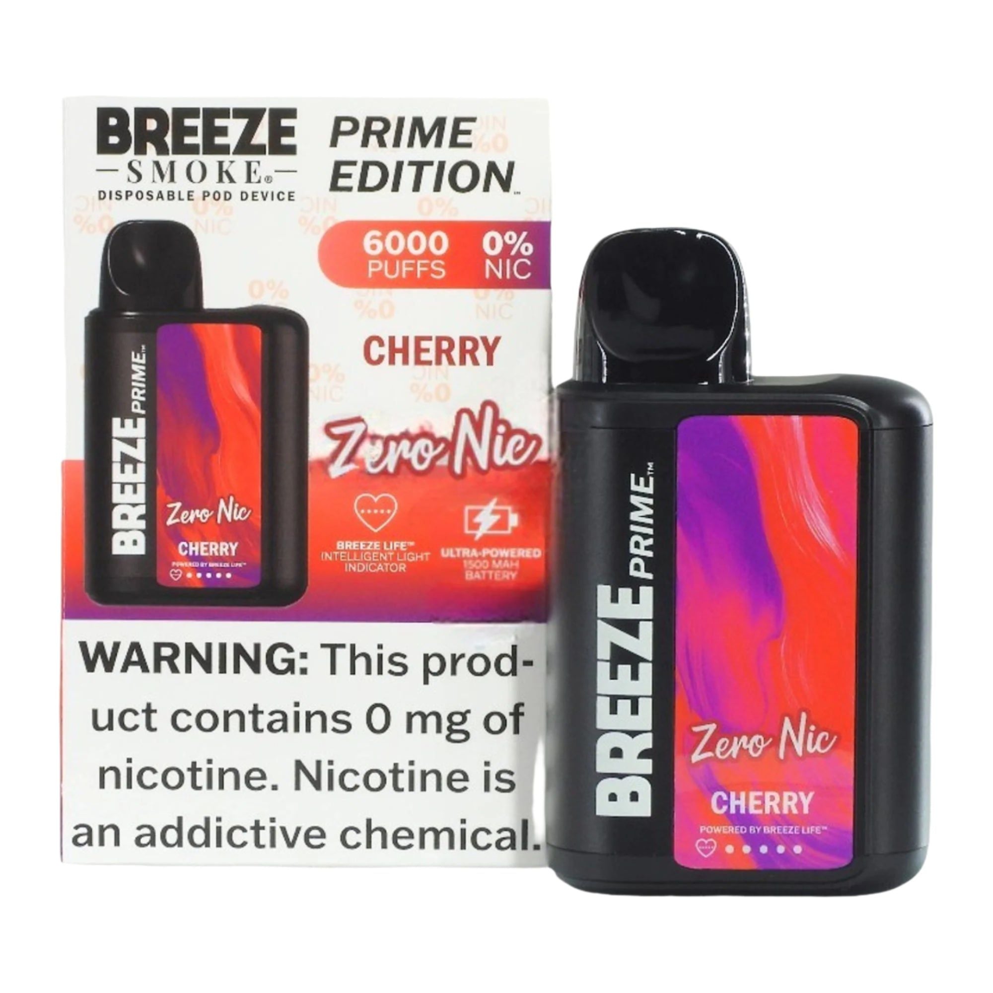 0% Nicotine Menthol Vape Breeze Prime Zero Nic Disposable Vape