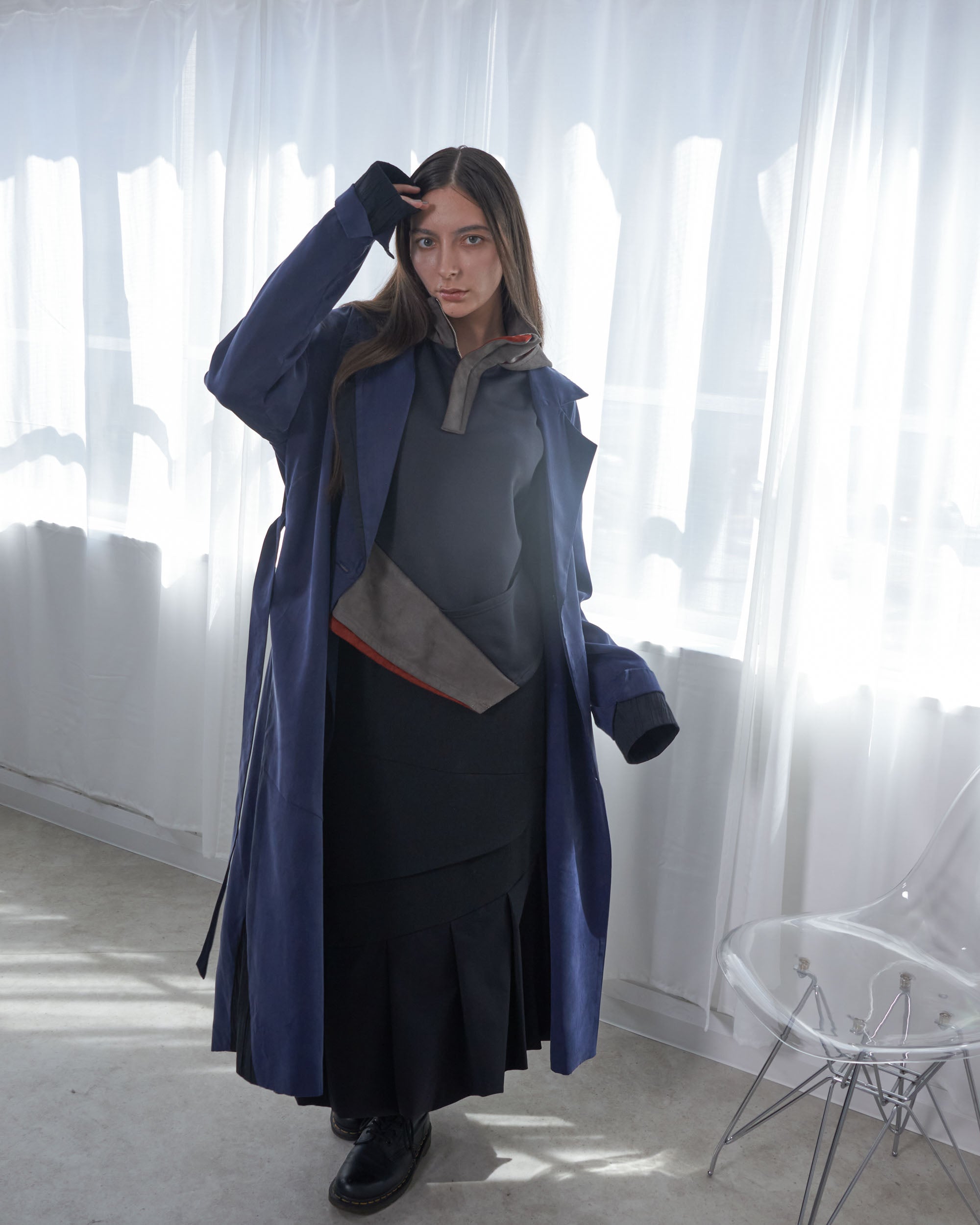 Unisex] Matte Cupra Design Trench Coat (BLACKxNAVY) – Mizuid