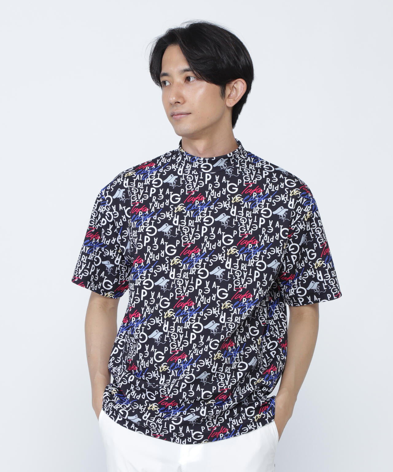 BALLくんロゴ総柄プリント半袖モックネックカットソー | PEARLY GATES