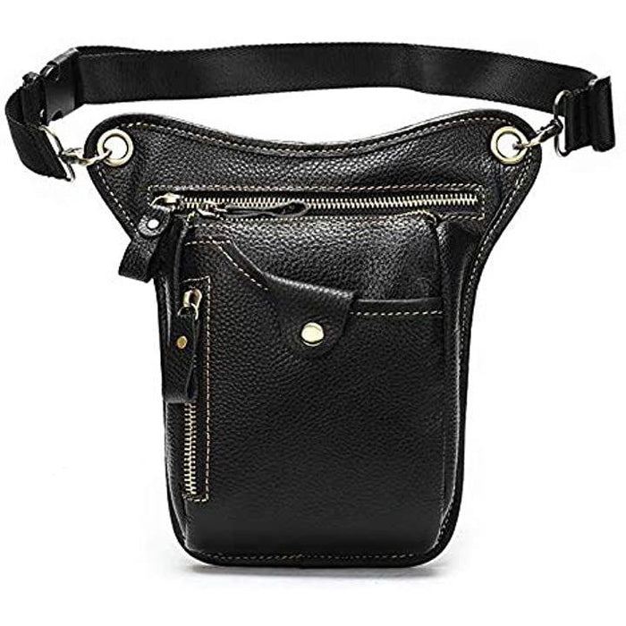 本革レザー製 レッグバッグ レッグポーチ ブラック おしゃれで高級感