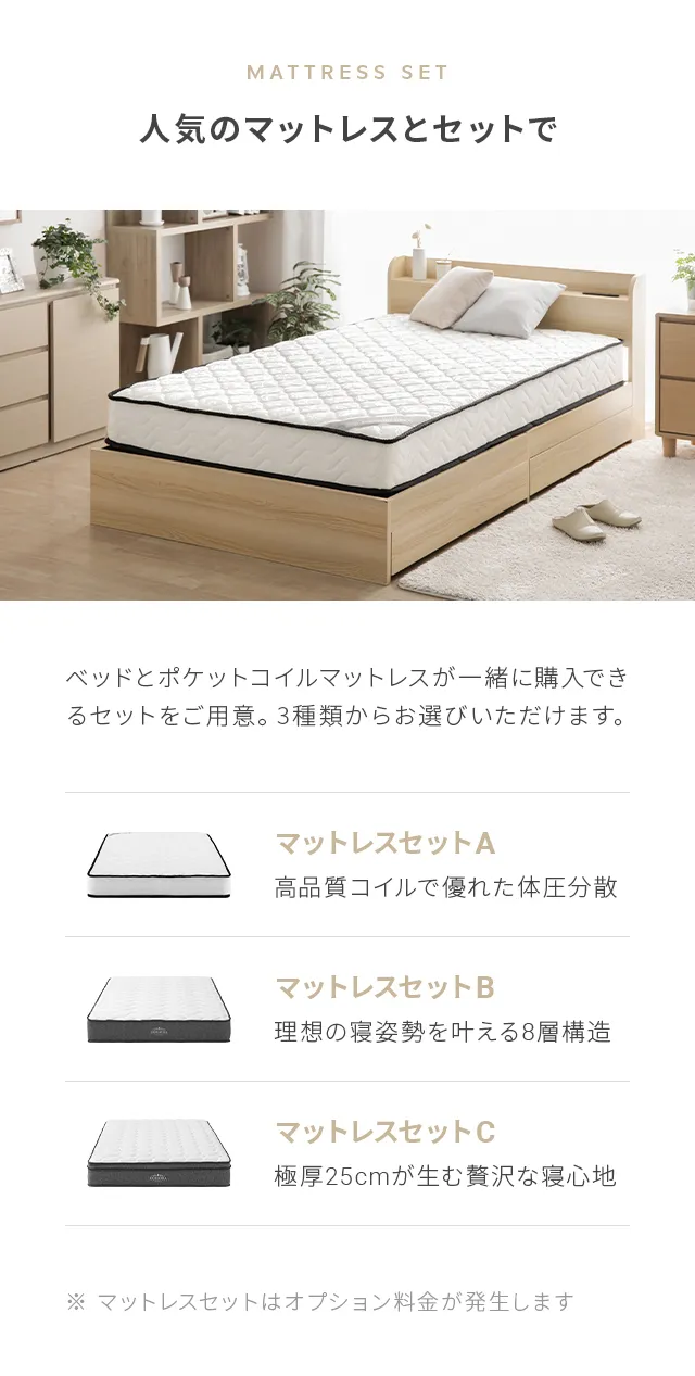 ダブル・大容量収納] コンセント機能付きベッド 収納左右組み換え可能