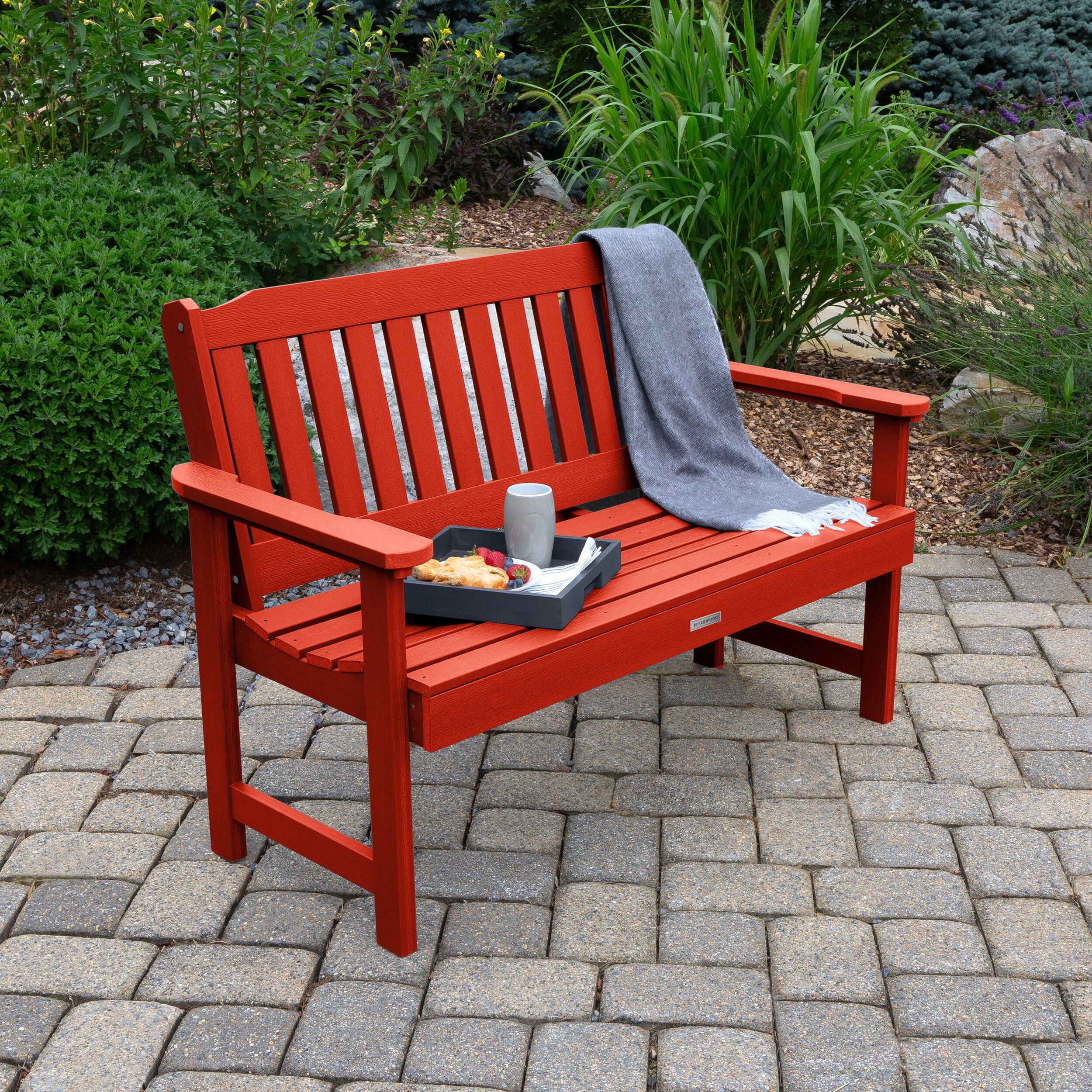 highwood Lehigh 50-in W x 34-in H Rustic Red Plastic Garden Bench