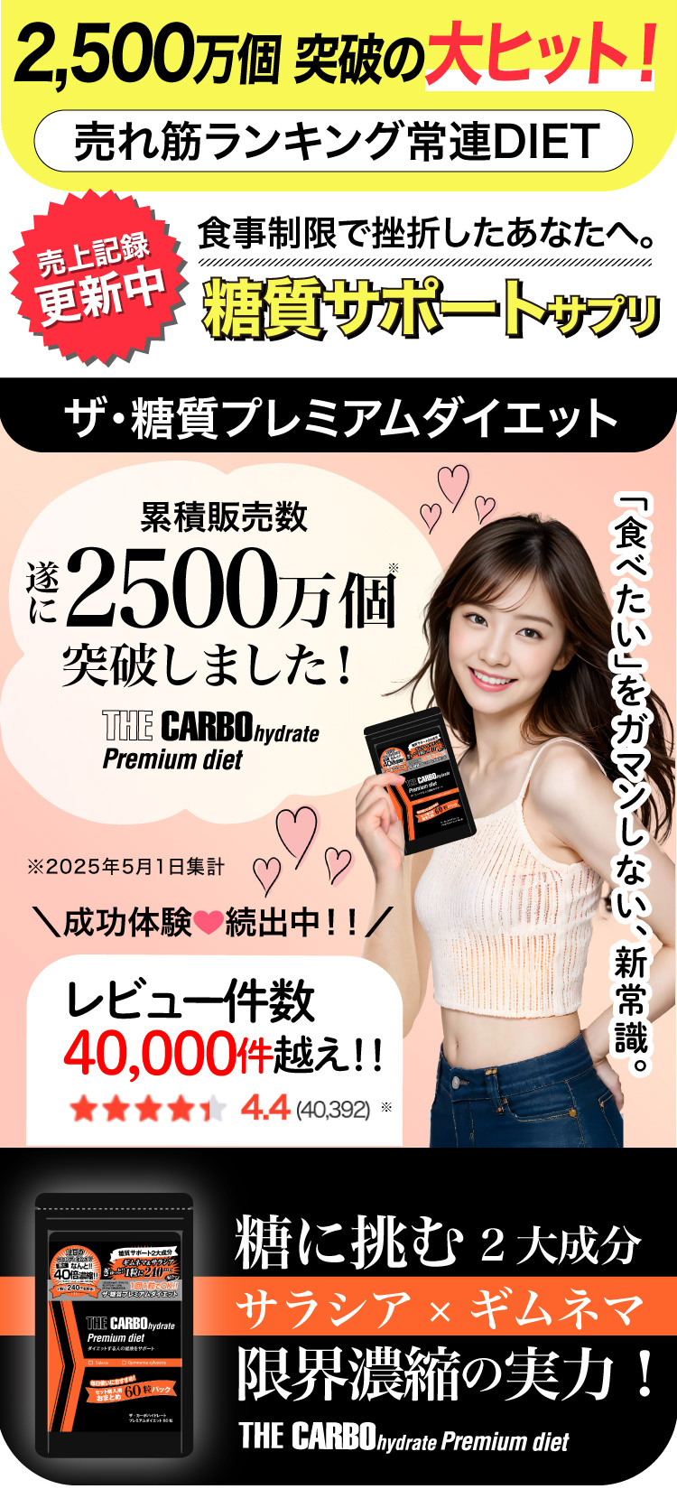 最大40倍濃縮！糖質制限サポート2大成分限界配合！！ザ糖質プレミアム