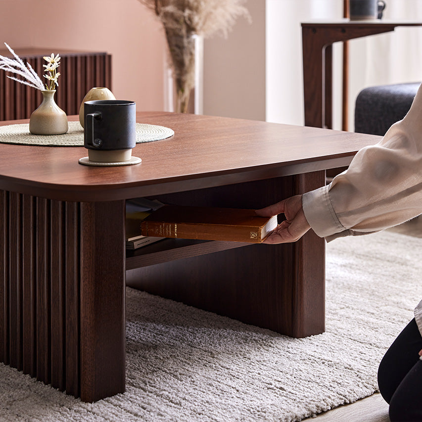 大川家具 モーブル ローテーブル 幅80cm 収納スペース付 ｜格子が