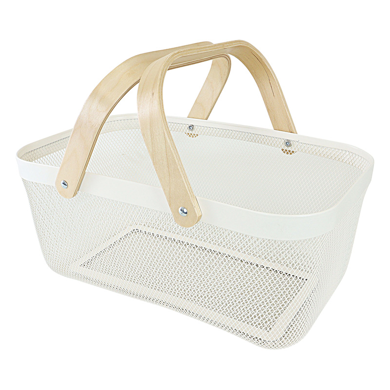 持ち手付きメッシュバスケット ワイド ホワイト ｜ ミスターマックス