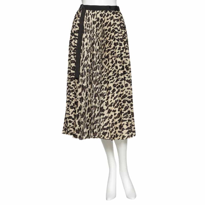 レオパード柄 ウエストベルト付きプリーツスカート（2240359）｜SACAI