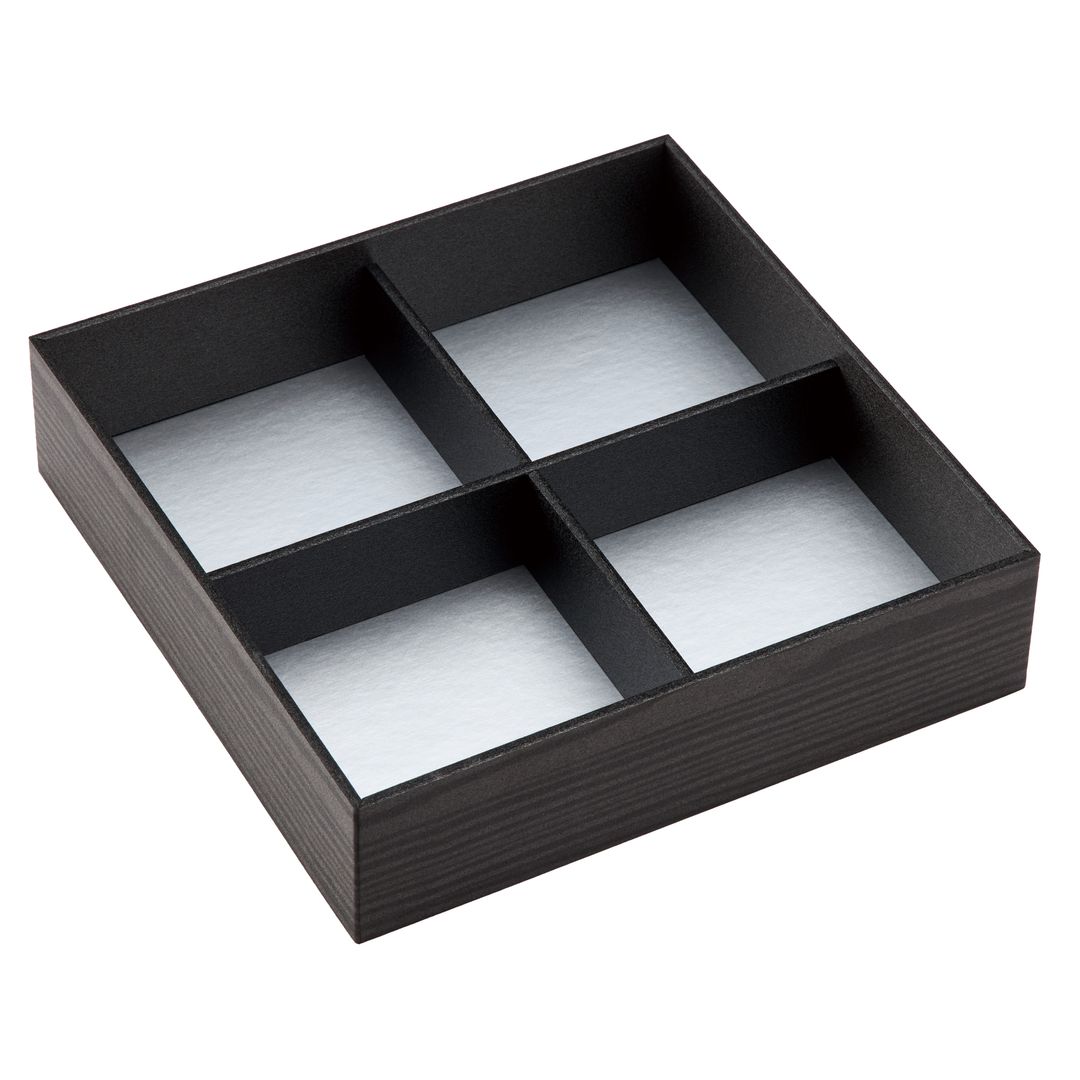 発泡折箱共蓋付 黒久松 カップ(小鉢70)4ケ用 十字仕切りの容器・商品