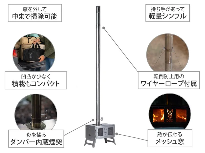DOD「シースルーまきちゃん」焚き火のような臨場感のある薪ストーブ