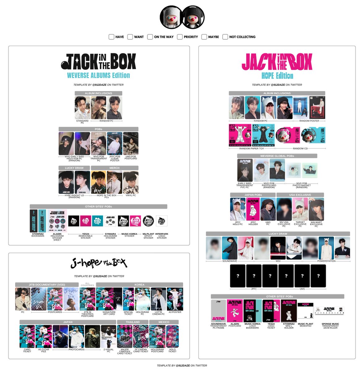 BTS J-HOPE HOBI JACK IN THE BOX PC PHOTOCARD WISHLIST WL TEMPLATES