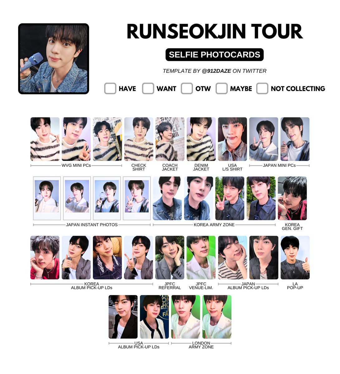 BTS JIN SEOKJIN ALBUM PC PHOTOCARD WL WISHLIST TEMPLATE
