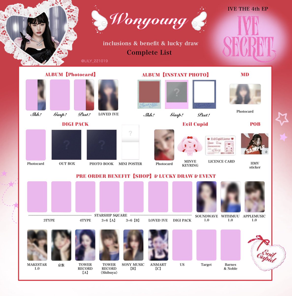 IVE SECRET】 封入&特典 トレカ 一覧 ❤️🪽Complete List ver.2 追加