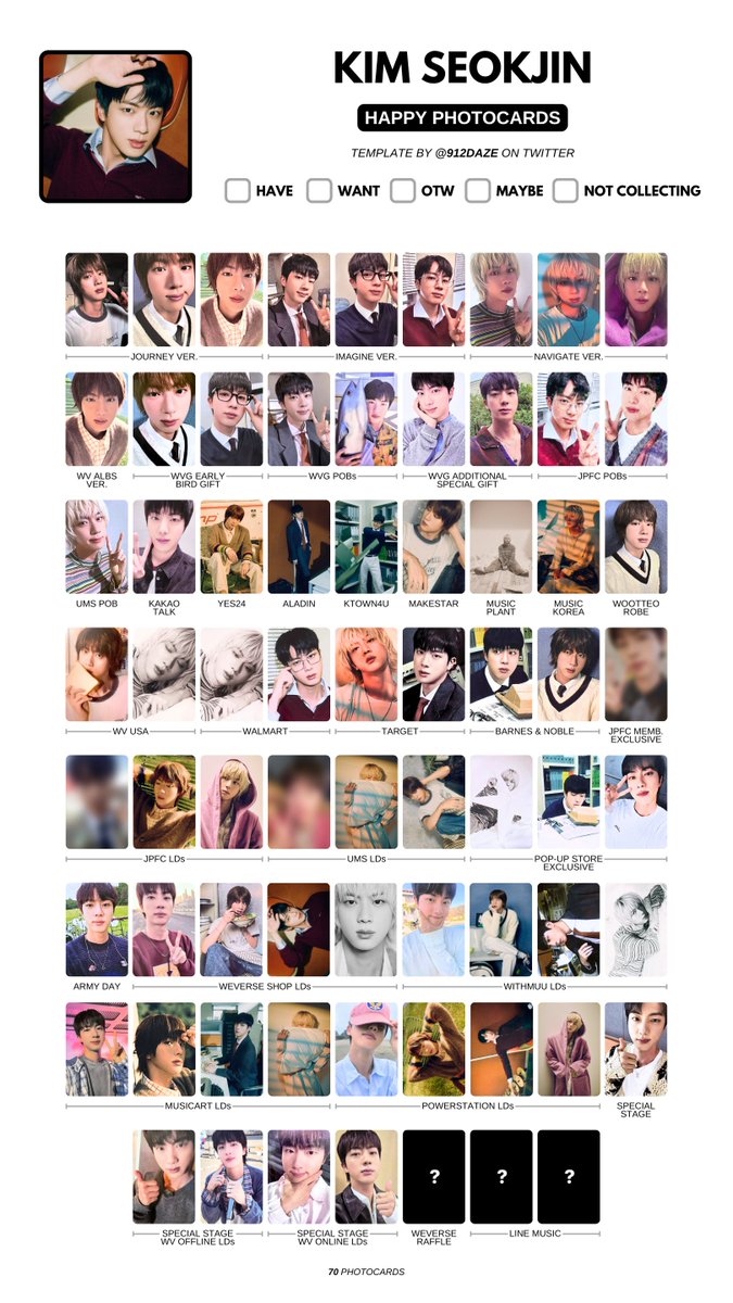 BTS JIN SEOKJIN ALBUM PC PHOTOCARD WL WISHLIST TEMPLATE