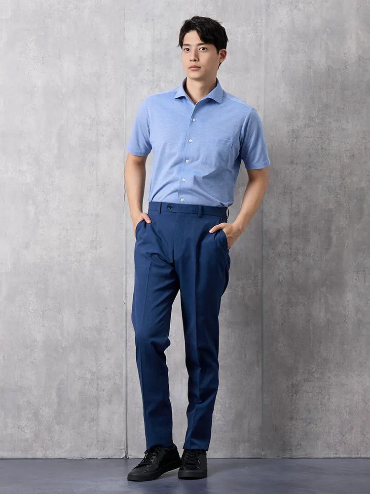 ネイビー GOODBIZ ノータックスラックス グレンチェック グレー