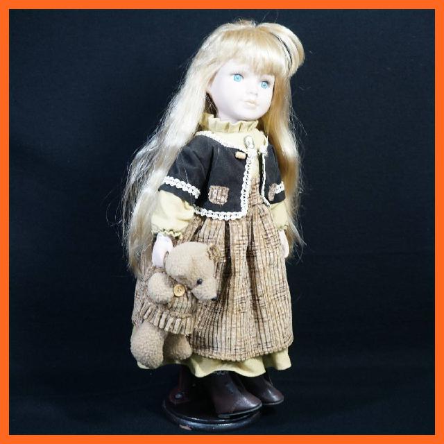 ビスクドール 西洋人形 高さ約38.8cm スタンド付き ブロンド 幼女 少女