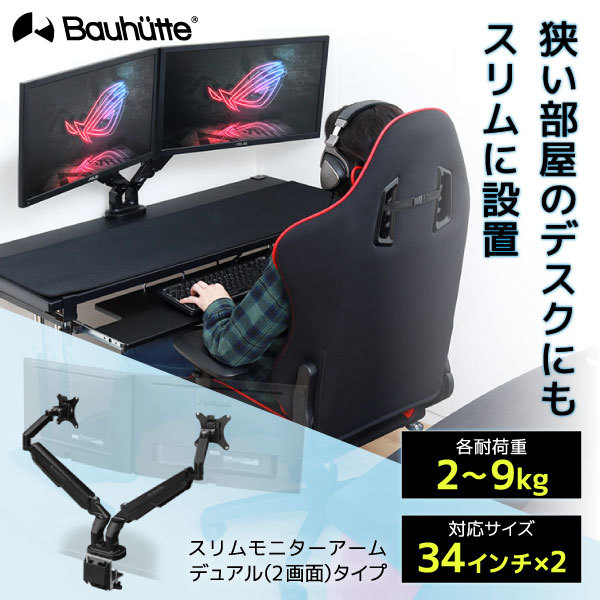 Bauhutte バウヒュッテ BMA-2SLM-BK スリムモニターアーム ブラック