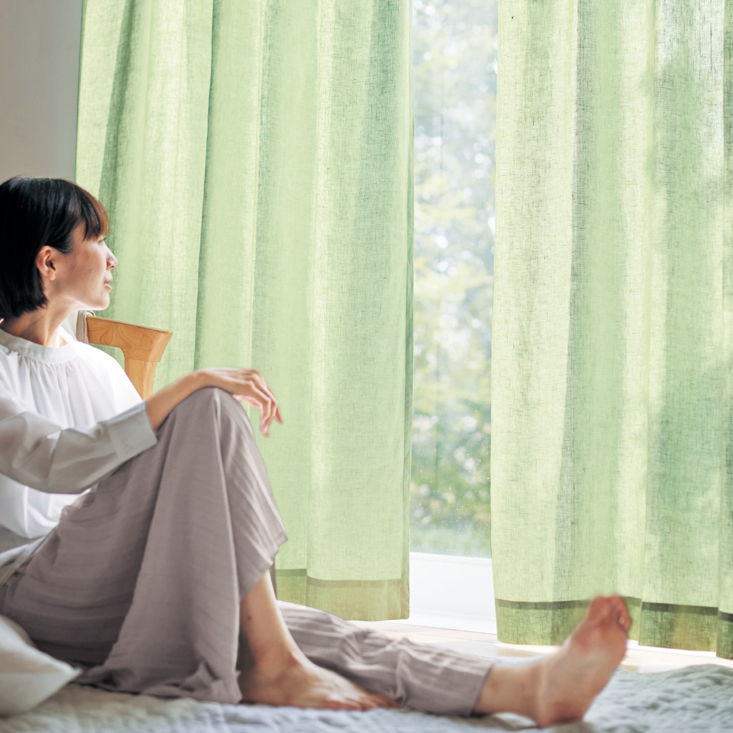 在庫限りのお買得】 【旧タイプ】フレンチリネンカーテン ＜約100×90×2