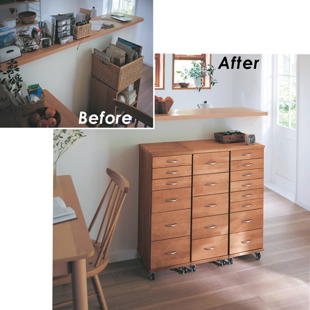 キャスター付き多段チェスト（キャビネット/リビングボード/チェスト