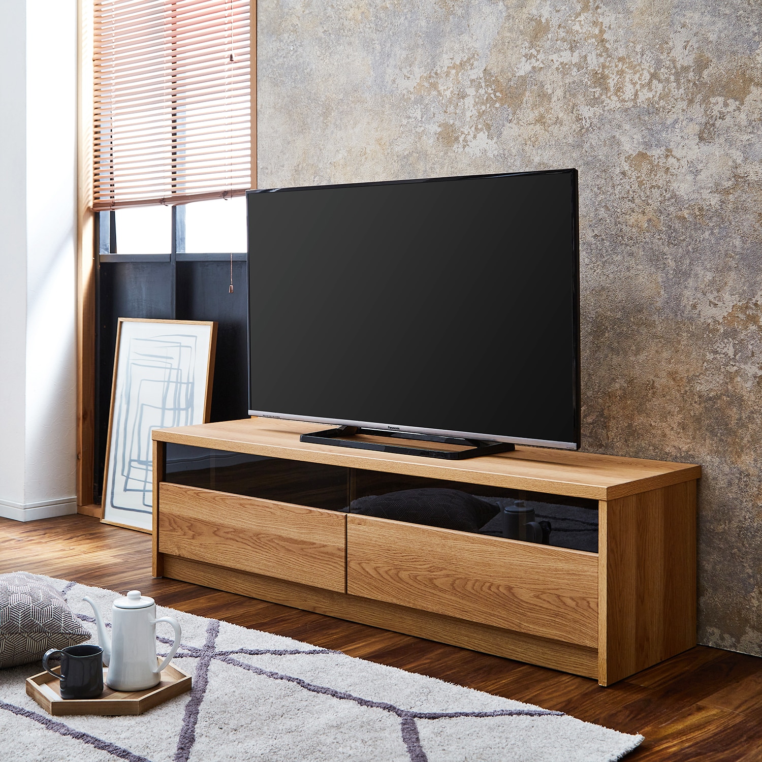 日本製］収納力の高い木目調モダンテレビ台（テレビ台/テレビボード