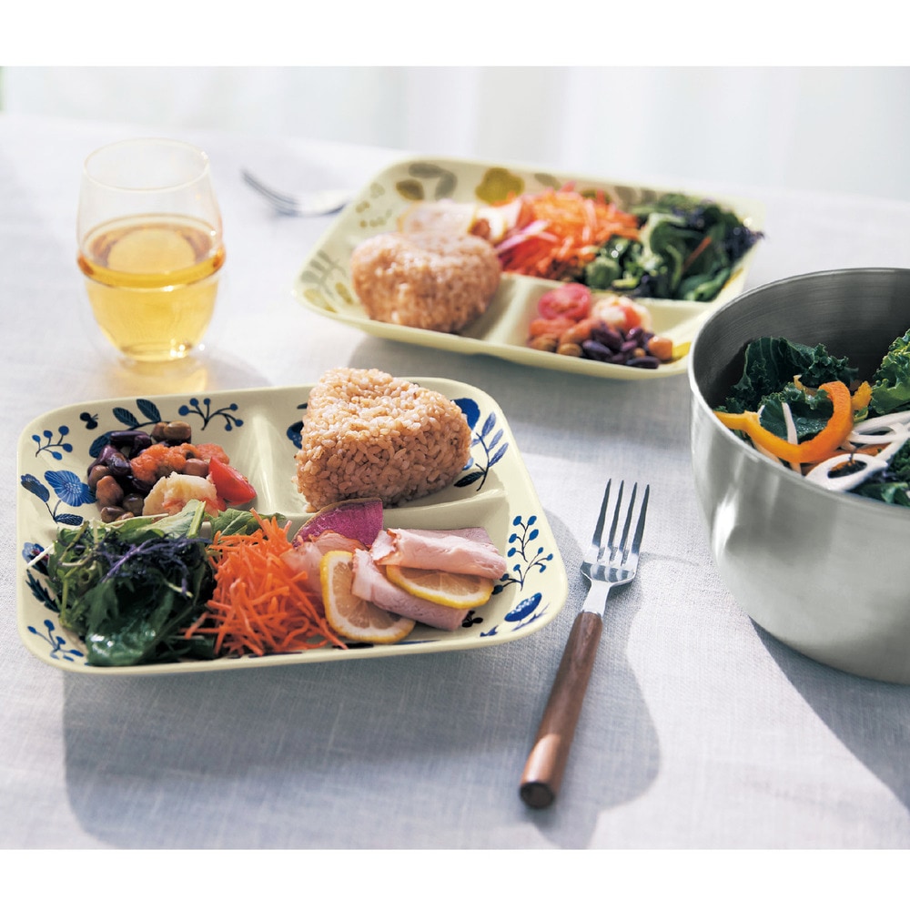 洗い物が減る仕切り付き北欧風ワンプレート皿2枚セット 美濃焼［日本