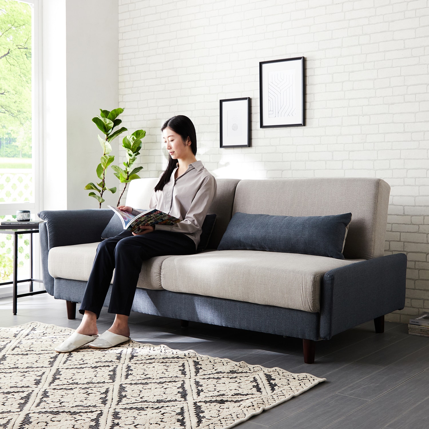 肘の組み換え可能なツートンカラーソファーベッド｜通販のベルメゾンネット