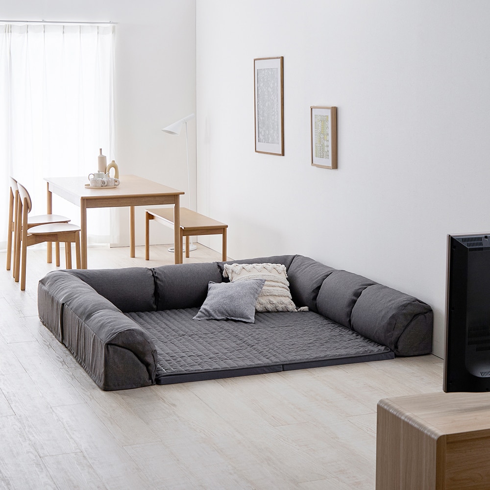 ラグが洗えるダブルコーナークッションセット(ローソファー)（ロー