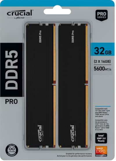Crucial Pro 32GB (2x16GB) DDR5 5600MHz C46 UDIMM Desktop Memory
