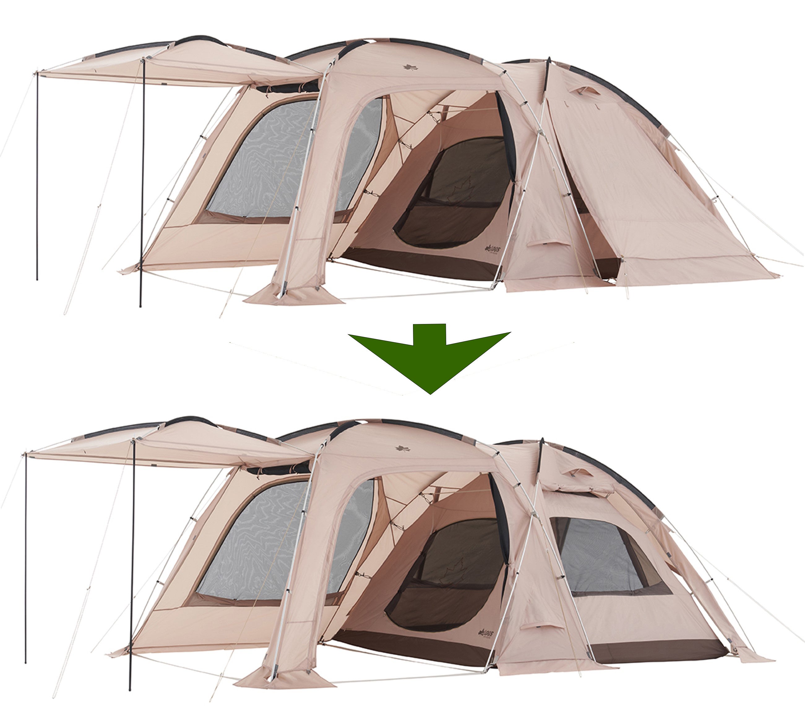 寝室に大型窓で快適！独自のパネルシステムで広々2ルームテント