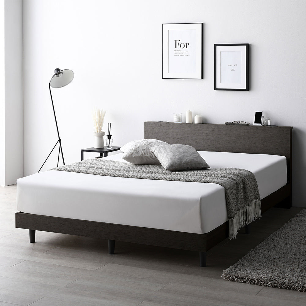 スリム棚付きすのこベッド 『Nocturne ノクターン』脚付き コンセント