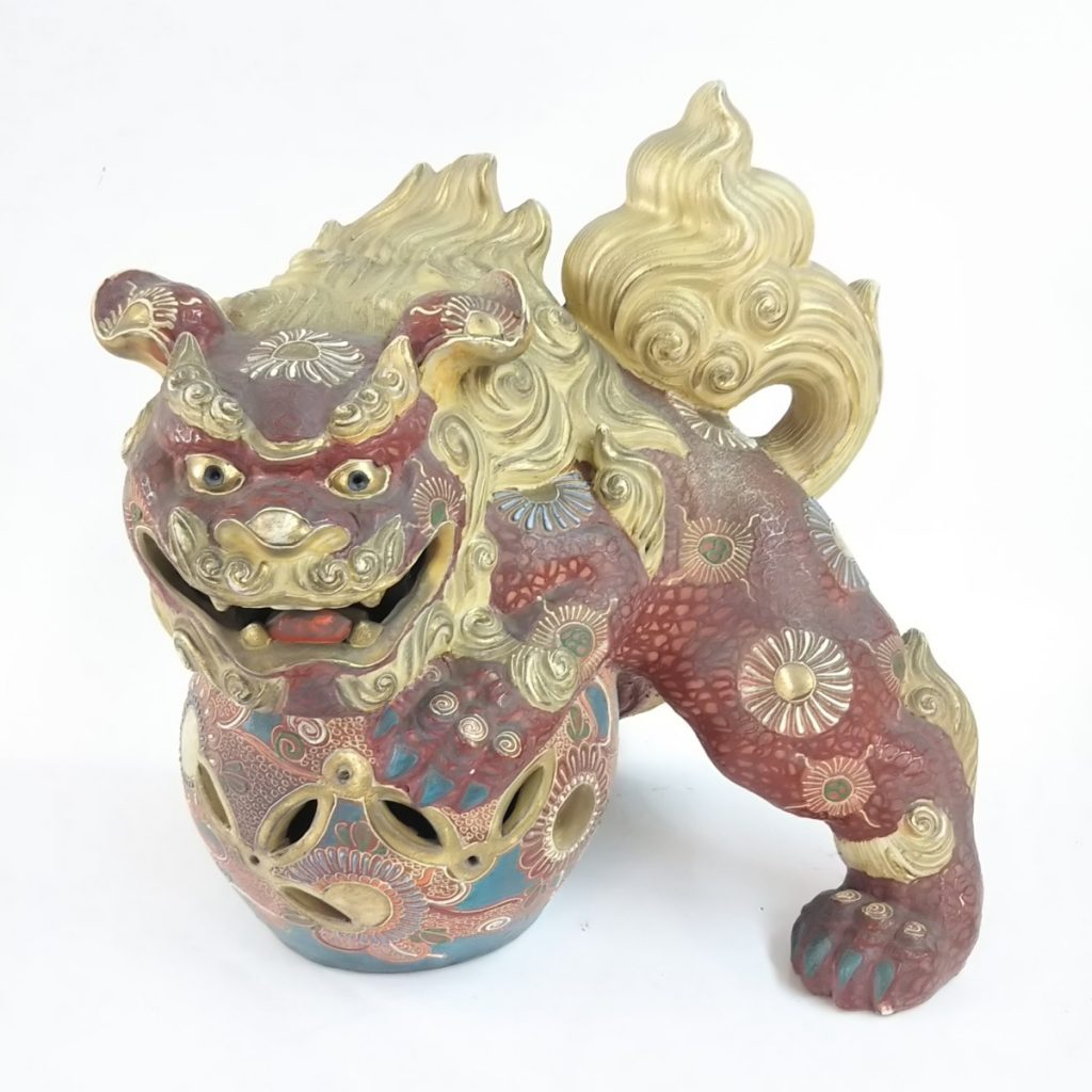 九谷焼 シーサー 玉乗り獅子 約32cm 置物 オブジェ 現状品の買取実績