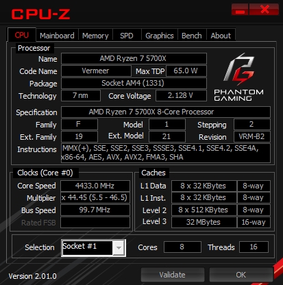 価格.com - 『CPU-Z』AMD Ryzen 7 5700X BOX macsekさんのレビュー
