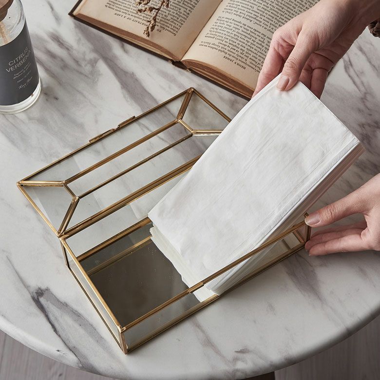 ティッシュケース ティッシュボックス ガラス 真鍮 ふた付き 蓋付き 約