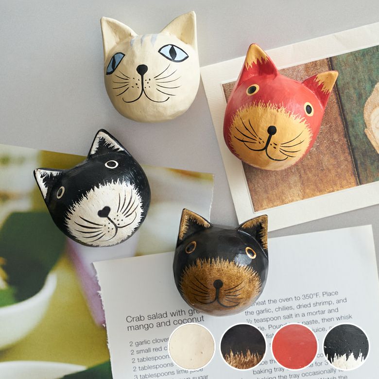 アジアン雑貨 猫 マグネット 木製 インドネシア バリ猫 置物 かわいい