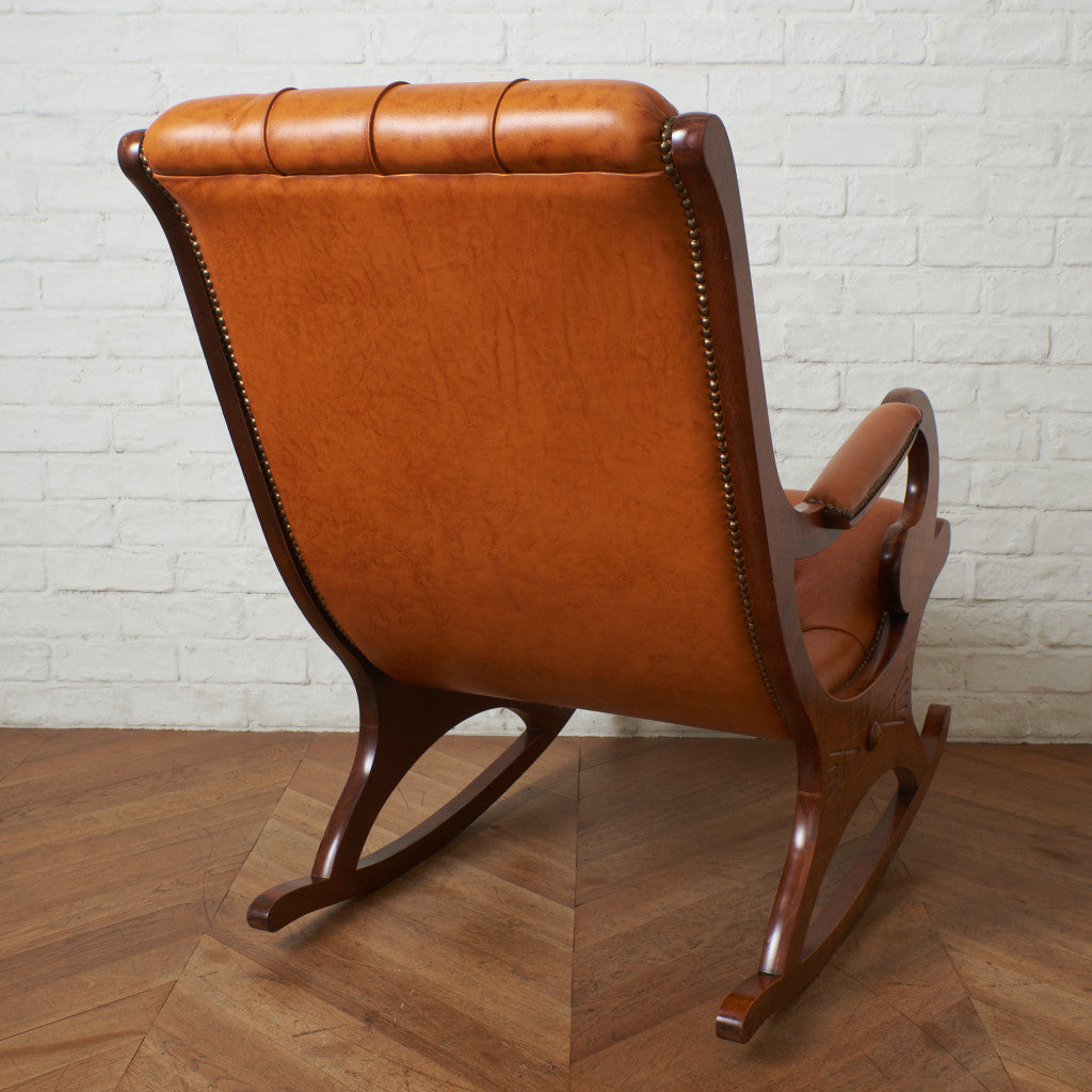 イタリア製クラシック 本革張りロッキングチェア｜rocca rocca
