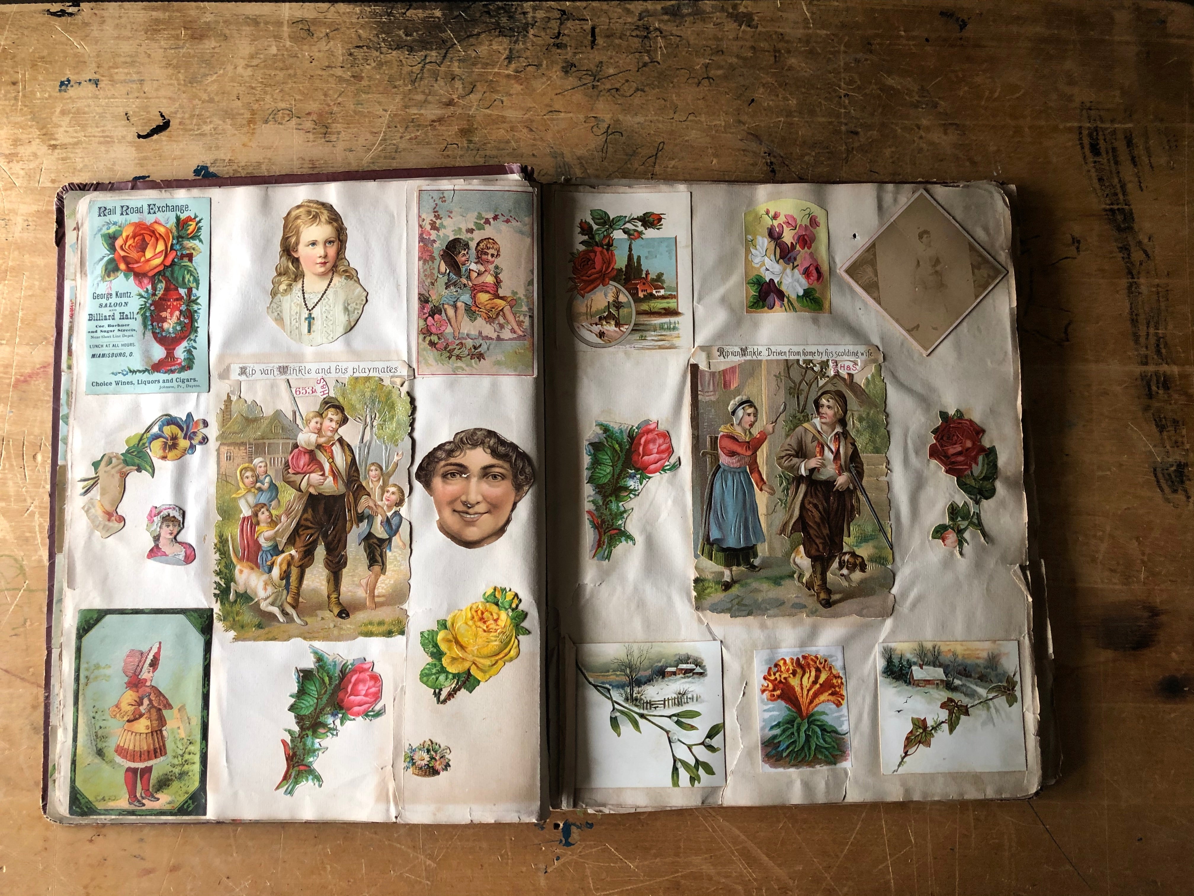 Antique Victorian Scrapbook w/ Calling Cards, Die-Cuts, Etc. (c