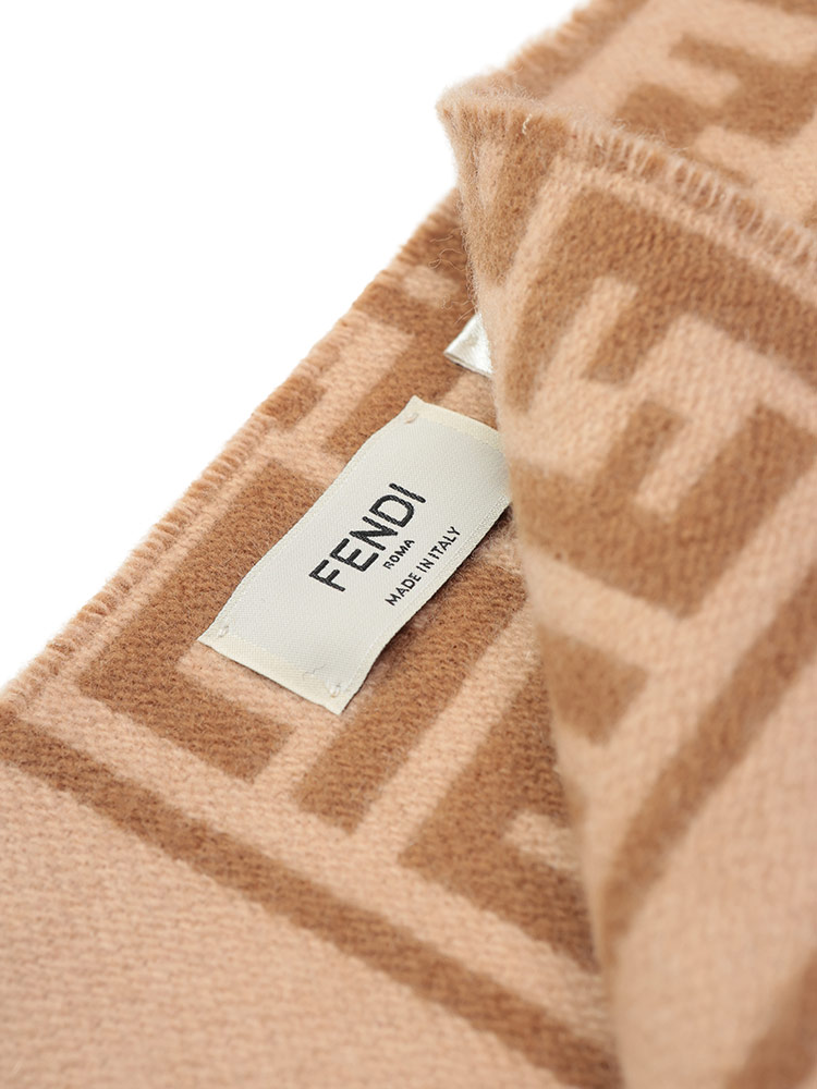 FENDI (フェンディ) カシミヤ混 ズッカ柄 総柄 フリンジ マフラー