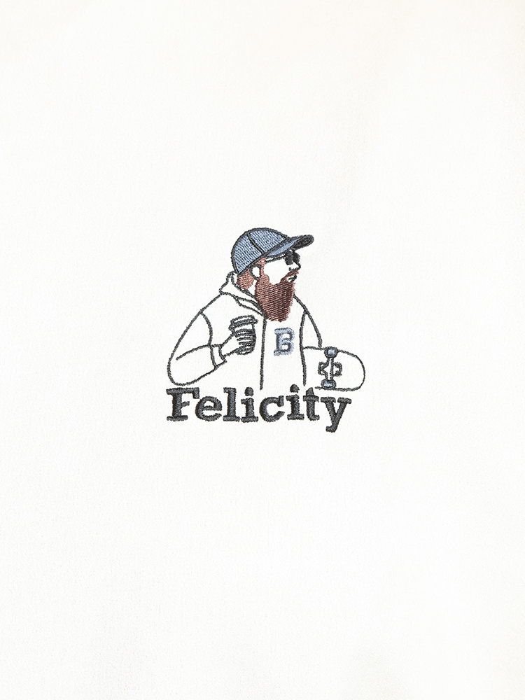 長袖 トレーナー ポンチスウェード 髭刺繍 クルーネックトップス プル